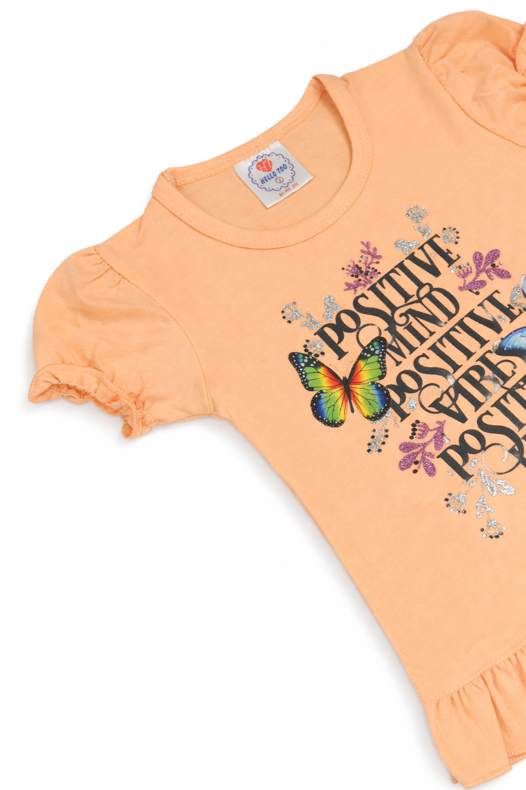 Girls Positive Vibes Graphic Top & Black Printed Leggings – Trendy 2 Piece Outfit for Kids